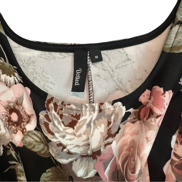 Women's Medium Romantic Flirty Black Floral Rose A-Line Casual Whimsigoth Dress - Picture 4 of 5